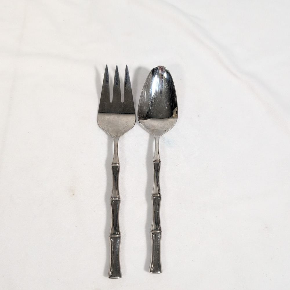 Towle Supreme Cutlery Stainless TWS139 Serving Spoon & Fork Glossy Bamboo